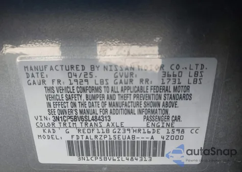2025 Nissan Kicks Play S from USA, damaged, VIN 3N1CP5BV6SL484313